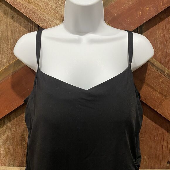 Lands End One Piece Swimsuit Dress Sz 12 Black No Underwire Padded Side Knot - Picture 2 of 16